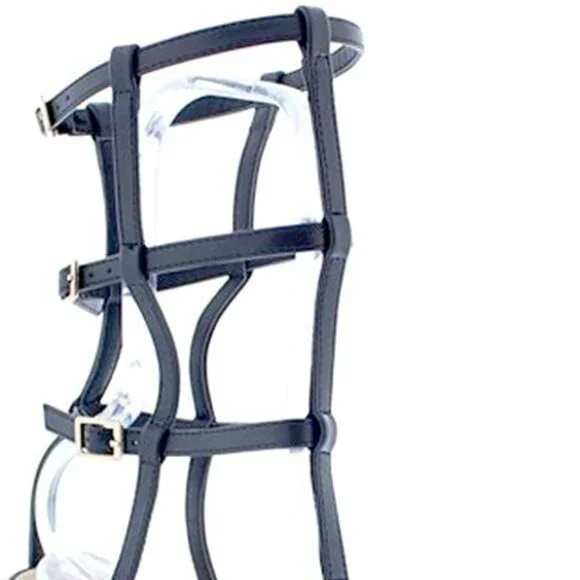 Liliana Black Calf-High Pointy Toe Open Back Caged Heel Gisele-90 Size 8 NIB - Picture 4 of 7